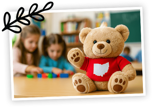 Little Buckeye teddy bear on table